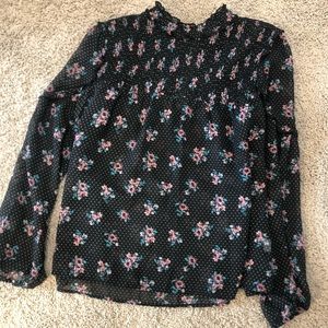 High neck, sheer long sleeve floral blouse. Size Large